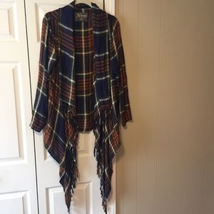 Natural Reflections Plaid Cardigan Fringe Large